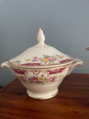 Edwin Knowles Sugar Bowl Semi Vitreous Pink Rose with Lid
